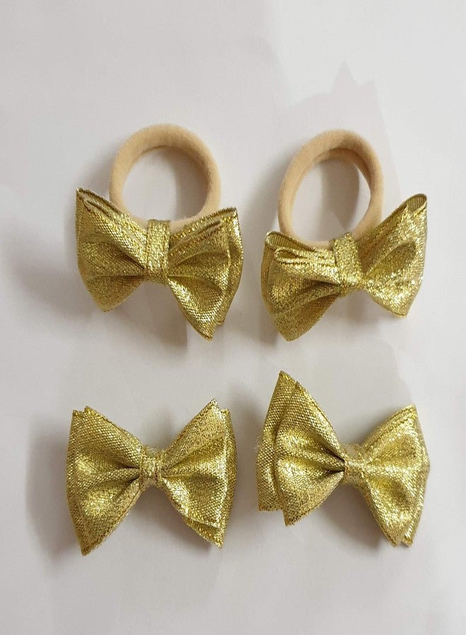 Belleza Crafting with Creativity Hair Accessories Set-5/ Bow Hairband with Bow Hairclip and Bow Ponytail Band/Combo Set for Girls Pattern1 (Golden SHDD1) - Image 3